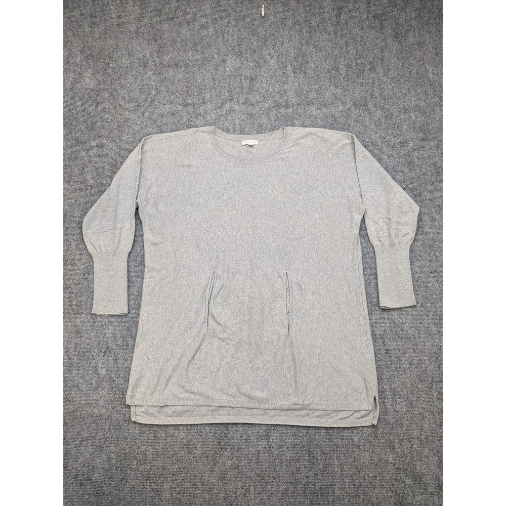 Garnet Hill Organic Cotton Tunic Top Gray XL Sweater‎ Knit Split Hem Lightweight